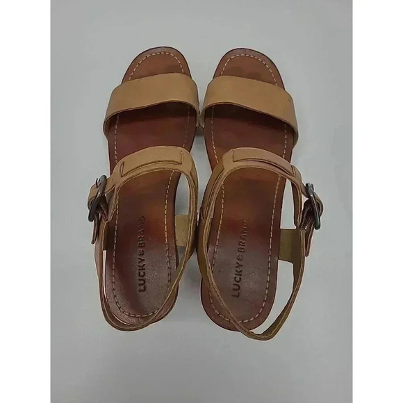 Lucky Brand Chunky Heeled Open Toed Sandals Women's Size 9.5 "Wood" Bottom Y2K - Picture 7 of 11
